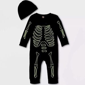 Hyde and Eek Glow-In-The-Dark Skeleton Halloween One Piece Sleeper Hat